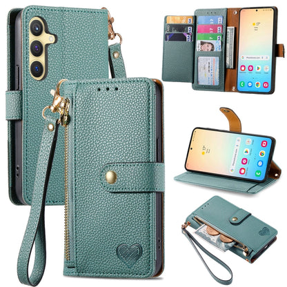 For Samsung Galaxy S25 5G Love Zipper Lanyard Leather Phone Case(Green) - Galaxy S25 5G Cases by buy2fix | Online Shopping UK | buy2fix