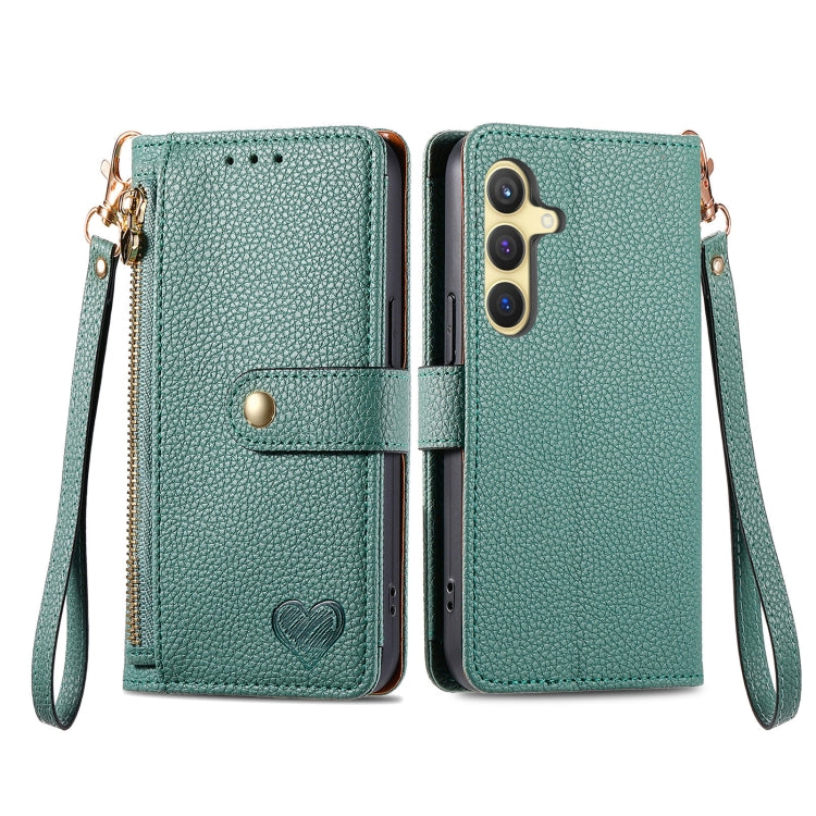 For Samsung Galaxy S25 5G Love Zipper Lanyard Leather Phone Case(Green) - Galaxy S25 5G Cases by buy2fix | Online Shopping UK | buy2fix