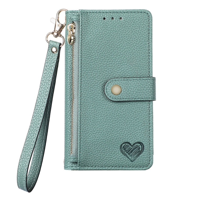 For Samsung Galaxy S25 Ultra 5G Love Zipper Lanyard Leather Phone Case(Green) - Galaxy S25 Ultra 5G Cases by buy2fix | Online Shopping UK | buy2fix