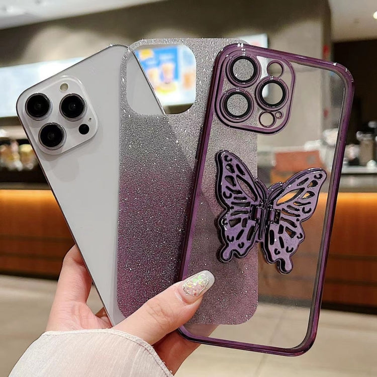 For iPhone 16 Plus Electroplated Gradient Glitter 3D Butterfly TPU Phone Case(Gradient Black) - iPhone 16 Plus Cases by buy2fix | Online Shopping UK | buy2fix