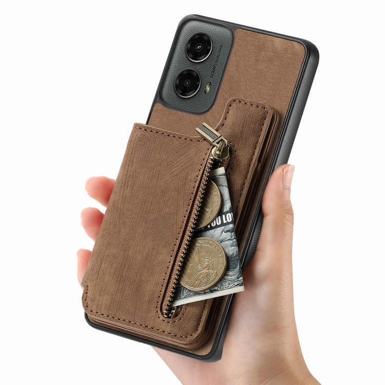 For Motorola Moto G 2024 Retro Leather Zipper Wallet Back Phone Case(Brown) - Motorola Cases by buy2fix | Online Shopping UK | buy2fix