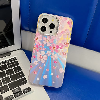 For iPhone 16 Pro Electroplating Laser Flower Texture TPU Phone Case(Pink Flower AH13) - iPhone 16 Pro Cases by buy2fix | Online Shopping UK | buy2fix