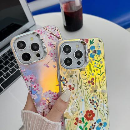 For iPhone 16 Electroplating Laser Flower Texture TPU Phone Case(Pear Blossom AH17) - iPhone 16 Cases by buy2fix | Online Shopping UK | buy2fix