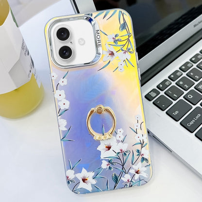 For iPhone 16 Electroplating Laser Flower Ring Holder TPU Phone Case(Morning Glory AH16) - iPhone 16 Cases by buy2fix | Online Shopping UK | buy2fix