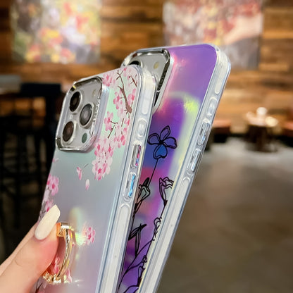 For iPhone 16 Pro Electroplating Laser Flower Ring Holder TPU Phone Case(Flower AH1) - iPhone 16 Pro Cases by buy2fix | Online Shopping UK | buy2fix