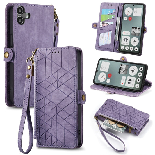 For Nothing CMF Phone 1 Geometric Zipper Wallet Side Buckle Leather Phone Case(Purple) - More Brand by buy2fix | Online Shopping UK | buy2fix