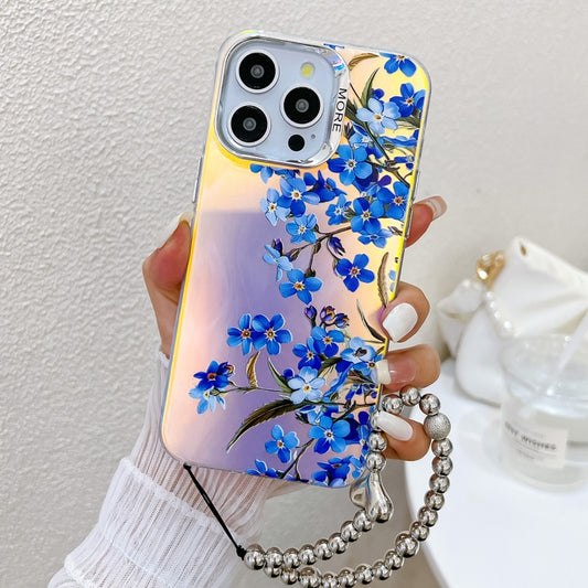 For iPhone 16 Pro Max Electroplating Laser Flower Phone Case with Wrist Strap(Myosotis AH2) - iPhone 16 Pro Max Cases by buy2fix | Online Shopping UK | buy2fix