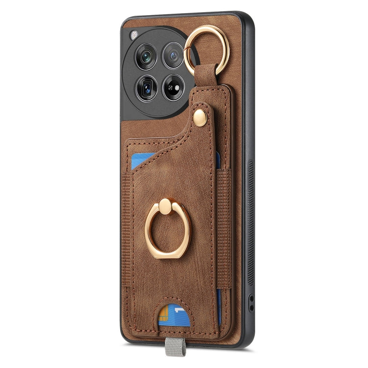 For OnePlus 11 Retro Skin-feel Ring Card Bag Phone Case with Hang Loop(Brown) - OnePlus Cases by buy2fix | Online Shopping UK | buy2fix