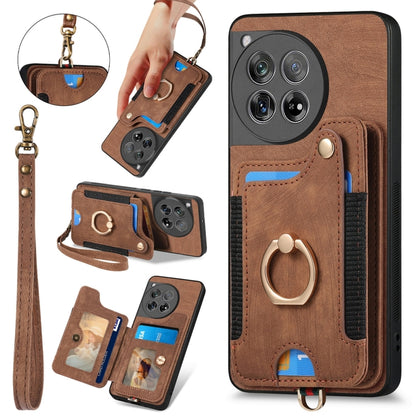 For OnePlus 12 5G Retro Skin-feel Ring Multi-card RFID Wallet Phone Case(Brown) - OnePlus Cases by buy2fix | Online Shopping UK | buy2fix