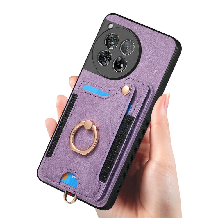 For OnePlus 12 5G Retro Skin-feel Ring Multi-card RFID Wallet Phone Case(Purple) - OnePlus Cases by buy2fix | Online Shopping UK | buy2fix