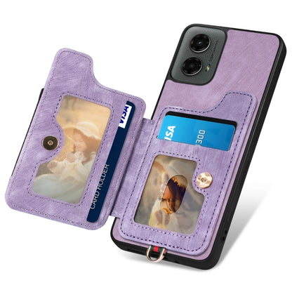 For Motorola Moto G 2024 Retro Skin-feel Ring Multi-card RFID Wallet Phone Case(Purple) - Motorola Cases by buy2fix | Online Shopping UK | buy2fix