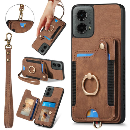 For Motorola Moto G 2024 Retro Skin-feel Ring Multi-card RFID Wallet Phone Case(Brown) - Motorola Cases by buy2fix | Online Shopping UK | buy2fix