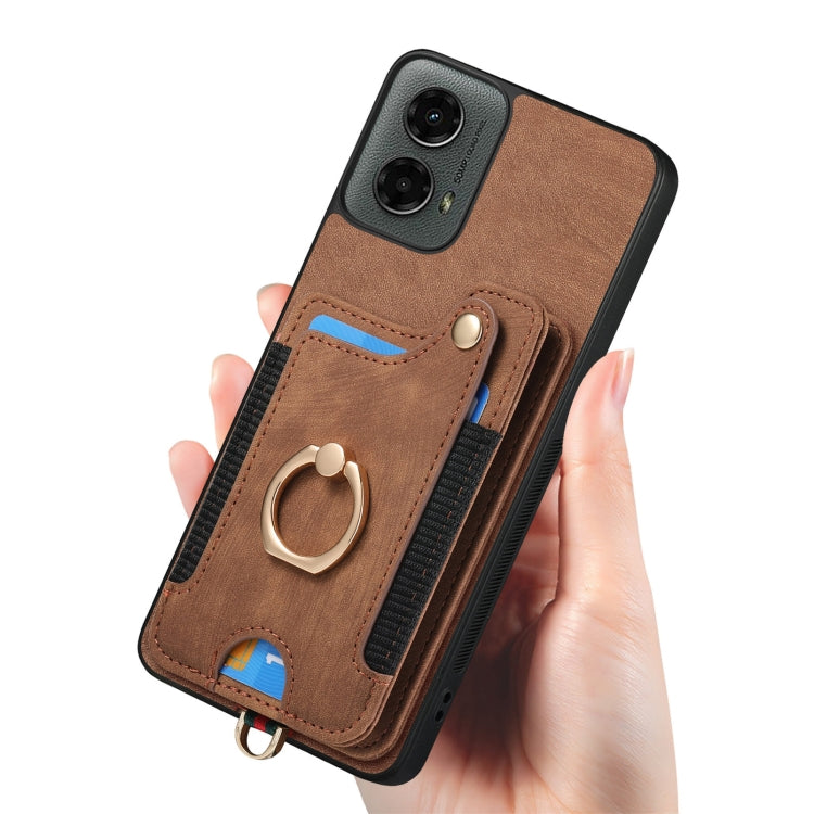 For Motorola Moto G 2024 Retro Skin-feel Ring Multi-card RFID Wallet Phone Case(Brown) - Motorola Cases by buy2fix | Online Shopping UK | buy2fix