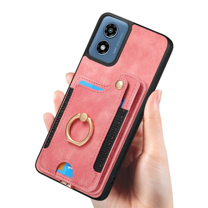 For Motorola G Play 2024 Retro Skin-feel Ring Multi-card RFID Wallet Phone Case(Pink) - Motorola Cases by buy2fix | Online Shopping UK | buy2fix