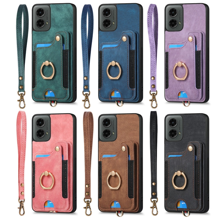 For Motorola Moto G 2024 Retro Skin-feel Ring Multi-card RFID Wallet Phone Case(Green) - Motorola Cases by buy2fix | Online Shopping UK | buy2fix