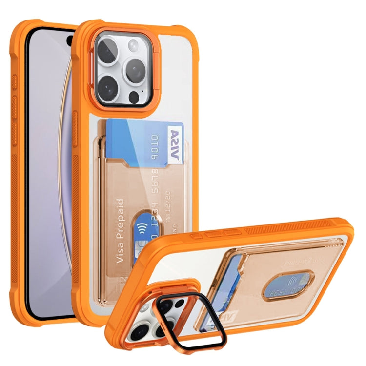 For iPhone 16 Pro Card Bag Holder Acrylic Hybrid TPU Phone Case(Orange) - iPhone 16 Pro Cases by buy2fix | Online Shopping UK | buy2fix