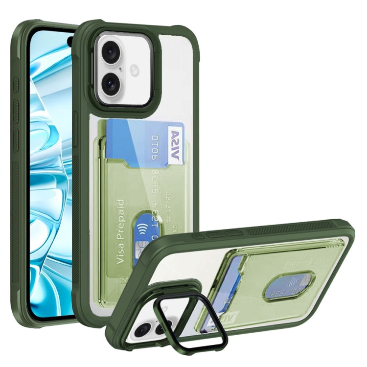 For iPhone 16 Card Bag Holder Acrylic Hybrid TPU Phone Case(Green) - iPhone 16 Cases by buy2fix | Online Shopping UK | buy2fix