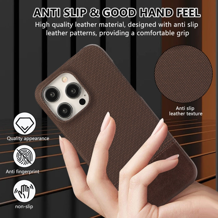 For iPhone 16 Stitching Cloth PU Shockproof Phone Case(Dark Brown) - iPhone 16 Cases by buy2fix | Online Shopping UK | buy2fix