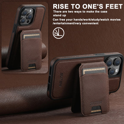 For iPhone 15 Pro Max Suteni M2 Cross-Grain MagSafe Vertical Card Back Phone Case(Brown) - iPhone 15 Pro Max Cases by Suteni | Online Shopping UK | buy2fix