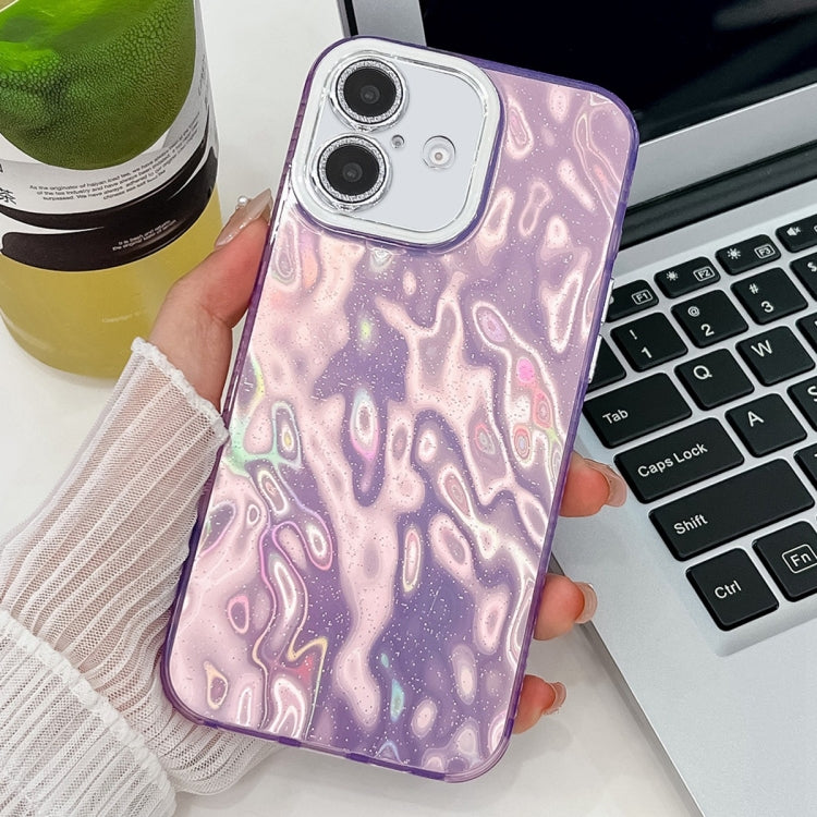 For iPhone 16 Plating Glitter Texture TPU Phone Case with Lens Film(Purple Wrinkles) - iPhone 16 Cases by buy2fix | Online Shopping UK | buy2fix