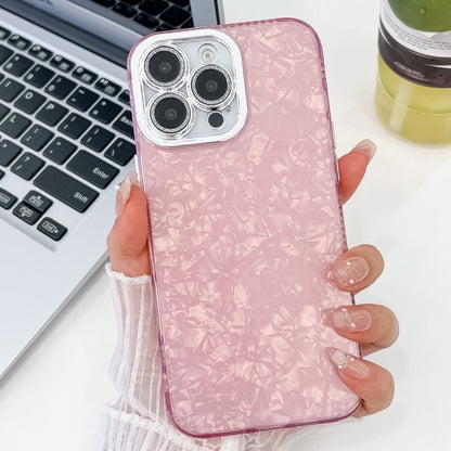 For iPhone 16 Plus Plating Glitter Texture TPU Phone Case with Lens Film(Pink Shell Pattern) - iPhone 16 Plus Cases by buy2fix | Online Shopping UK | buy2fix