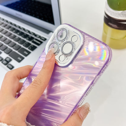 For iPhone 16 Pro Max Plating Glitter Texture TPU Phone Case with Lens Film(Purple Feather Yarn) - iPhone 16 Pro Max Cases by buy2fix | Online Shopping UK | buy2fix