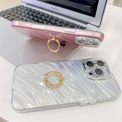 For iPhone 16 Plus Plating Glitter Texture Ring Holder TPU Phone Case with Lens Film(Pink Wrinkles) - iPhone 16 Plus Cases by buy2fix | Online Shopping UK | buy2fix