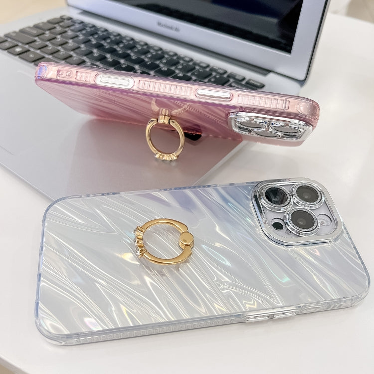 For iPhone 16 Plating Glitter Texture Ring Holder TPU Phone Case with Lens Film(White Shell Grain) - iPhone 16 Cases by buy2fix | Online Shopping UK | buy2fix