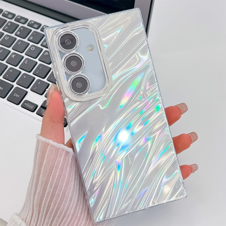 For Samsung Galaxy S25 5G Plating Glitter Texture TPU Phone Case with Lens Film(White Water Ripples) - Galaxy S25 5G Cases by buy2fix | Online Shopping UK | buy2fix