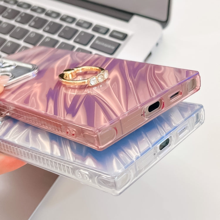 For Samsung Galaxy S25 5G Plating Glitter Texture Ring Holder TPU Phone Case with Lens Film(Pink Water Ripples) - Galaxy S25 5G Cases by buy2fix | Online Shopping UK | buy2fix