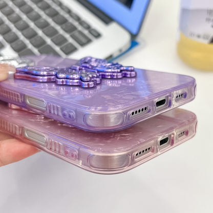 For iPhone 16 Pro Plating Glitter Texture Butterfly Holder TPU Phone Case with Lens Film(Purple Wrinkles) - iPhone 16 Pro Cases by buy2fix | Online Shopping UK | buy2fix