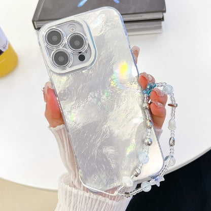 For iPhone 16 Plating Glitter Texture Chain Wristband TPU Phone Case with Lens Film(White Tinfoil Texture) - iPhone 16 Cases by buy2fix | Online Shopping UK | buy2fix