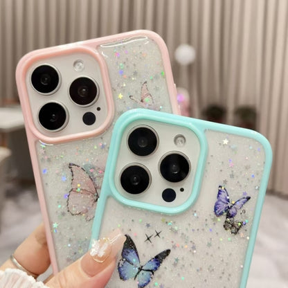 For iPhone 16 Color Butterfly Glitter Epoxy TPU Phone Case(Pink) - iPhone 16 Cases by buy2fix | Online Shopping UK | buy2fix