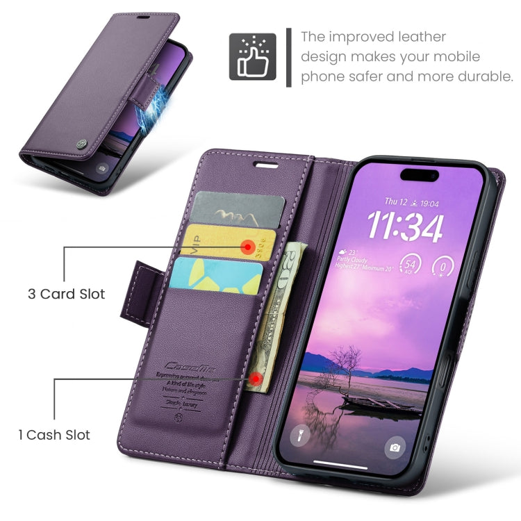 For iPhone 16 CaseMe 023 Butterfly Buckle Litchi Texture RFID Anti-theft Leather Phone Case(Purple) - iPhone 16 Cases by CaseMe | Online Shopping UK | buy2fix