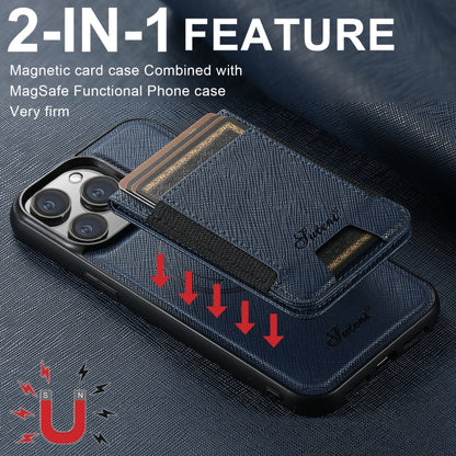 For iPhone 16 Pro Max Suteni H17 Cross Grain Leather MagSafe Detachable Wallet Phone Case(Blue) - iPhone 16 Pro Max Cases by Suteni | Online Shopping UK | buy2fix