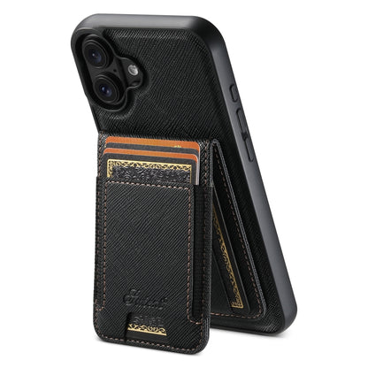 For iPhone 16 Suteni H17 Cross Grain Leather MagSafe Detachable Wallet Phone Case(Black) - iPhone 16 Cases by Suteni | Online Shopping UK | buy2fix