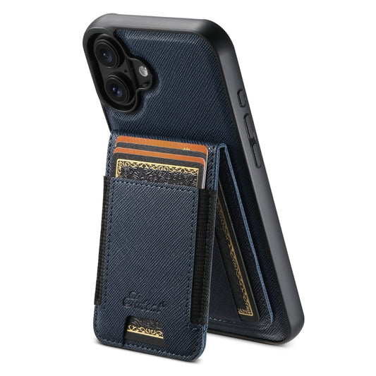 For iPhone 16 Suteni H17 Cross Grain Leather MagSafe Detachable Wallet Phone Case(Blue) - iPhone 16 Cases by Suteni | Online Shopping UK | buy2fix