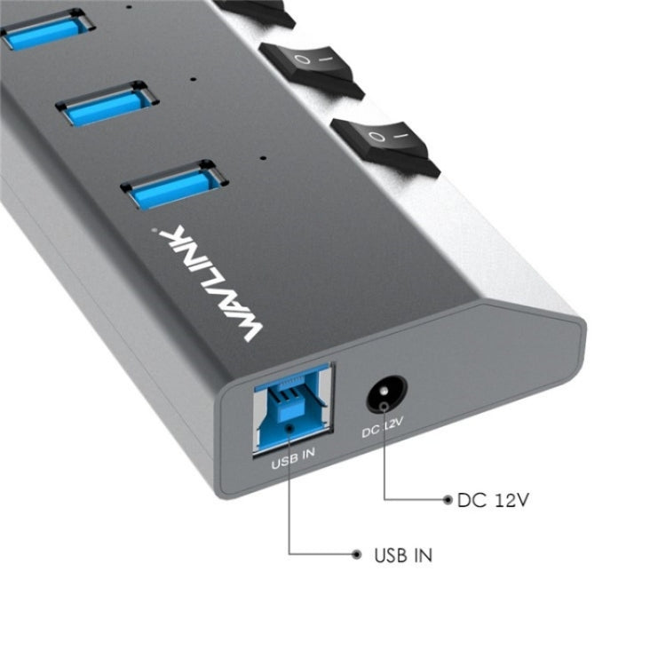 WAVLINK UH3076 5Gbps 7-port USB 3.0 Hub with Independent Switch and LED Indicator(EU Plug) - USB 3.0 HUB by WAVLINK | Online Shopping UK | buy2fix