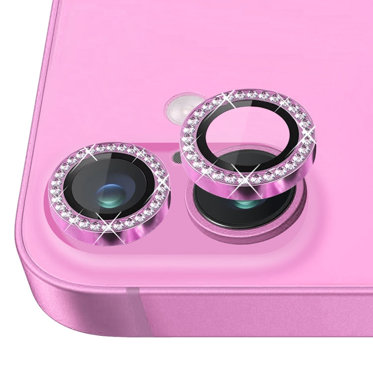 For iPhone 16 / 16 Plus NORTHJO Rhinestone Camera Lens Protector Tempered Glass Metal Ring Film(Rose) - iPhone 16 Tempered Glass by NORTHJO | Online Shopping UK | buy2fix