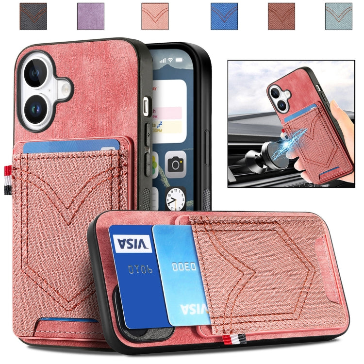 For iPhone 16 Plus Denim Texture Leather Skin Phone Case with Card Slot(Pink) - iPhone 16 Plus Cases by buy2fix | Online Shopping UK | buy2fix