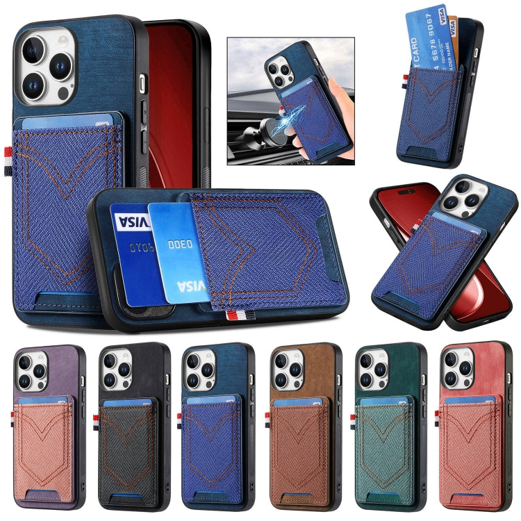 For iPhone 16 Pro Denim Texture Leather Skin Phone Case with Card Slot(Black) - iPhone 16 Pro Cases by buy2fix | Online Shopping UK | buy2fix