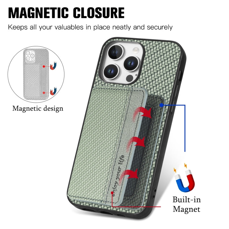 For iPhone 16 Pro Max Carbon Fiber Magnetic Card Wallet RFID Blocking Phone Case(Green) - iPhone 16 Pro Max Cases by buy2fix | Online Shopping UK | buy2fix