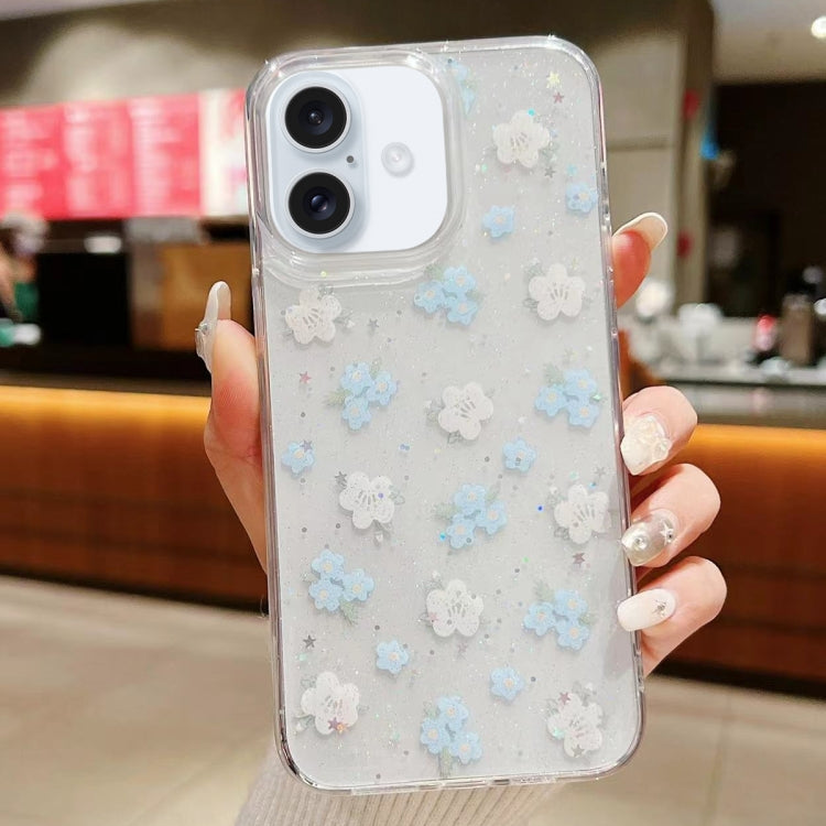 For iPhone 16 Plus Spring Garden Epoxy TPU Phone Case(F06 Blue and White Flowers) - iPhone 16 Plus Cases by buy2fix | Online Shopping UK | buy2fix