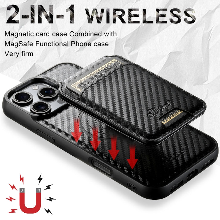 For iPhone 15 Pro Max Suteni TXWH18 Carbon Fiber Texture Detachable Wallet MagSafe Phone Case(Black) - iPhone 15 Pro Max Cases by Suteni | Online Shopping UK | buy2fix