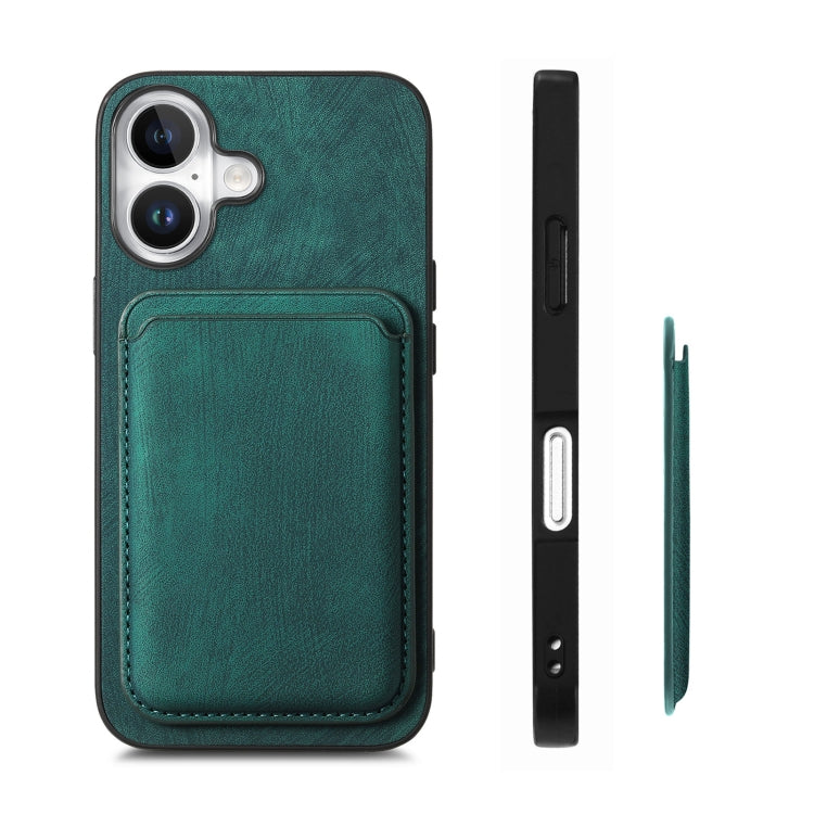 For iPhone 16 Retro Leather Card Bag Magnetic Phone Case(Green) - iPhone 16 Cases by buy2fix | Online Shopping UK | buy2fix