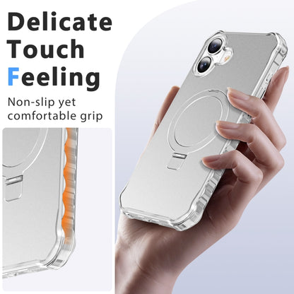 For iPhone 16 Solid Color Wave MagSafe Holder Phone Case(Silver) - iPhone 16 Cases by buy2fix | Online Shopping UK | buy2fix