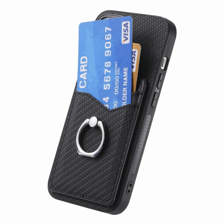 For iPhone 16 Carbon Fiber Card Wallet Ring Phone Case(Black) - iPhone 16 Cases by buy2fix | Online Shopping UK | buy2fix