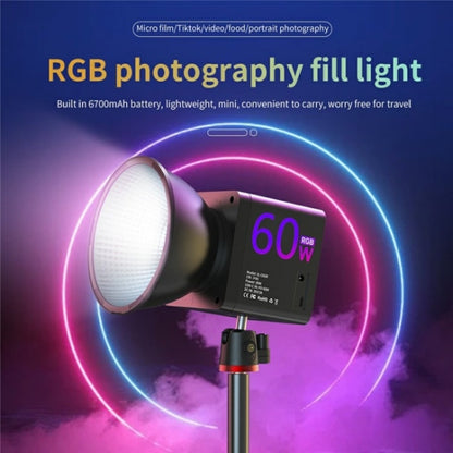 C60R 60W RGB Stage Lamp Professional Video Photography COB Fill Light With 8 Batteries, Plug:UK Plug - Selfie Light by buy2fix | Online Shopping UK | buy2fix