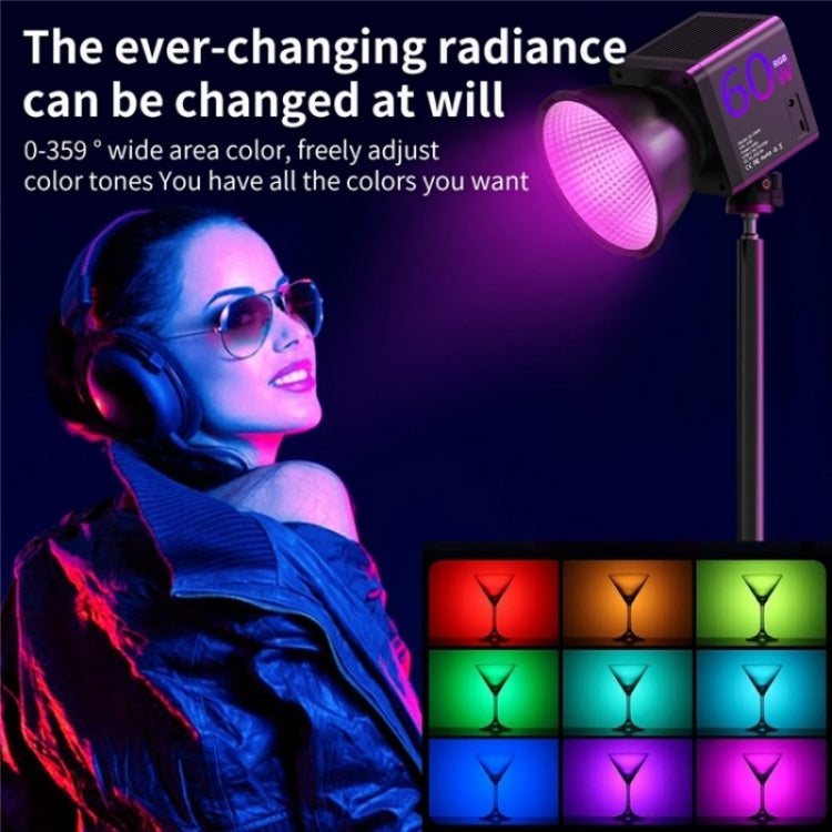 C60R 60W RGB Stage Lamp Professional Video Photography COB Fill Light With 8 Batteries, Plug:UK Plug - Selfie Light by buy2fix | Online Shopping UK | buy2fix