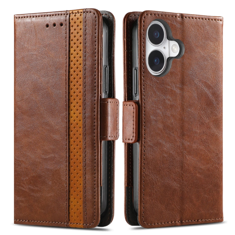 For iPhone 16 Plus CaseNeo Splicing Dual Magnetic Buckle Leather Phone Case(Brown) - iPhone 16 Plus Cases by buy2fix | Online Shopping UK | buy2fix